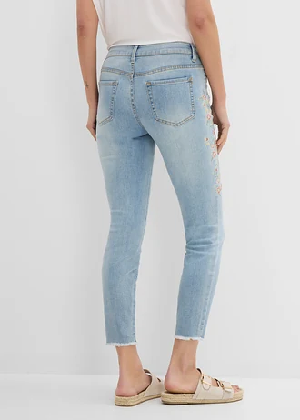 Skinny džíny Mid Waist, zkrácené • světle modrý denim s květy • bonprix obchod