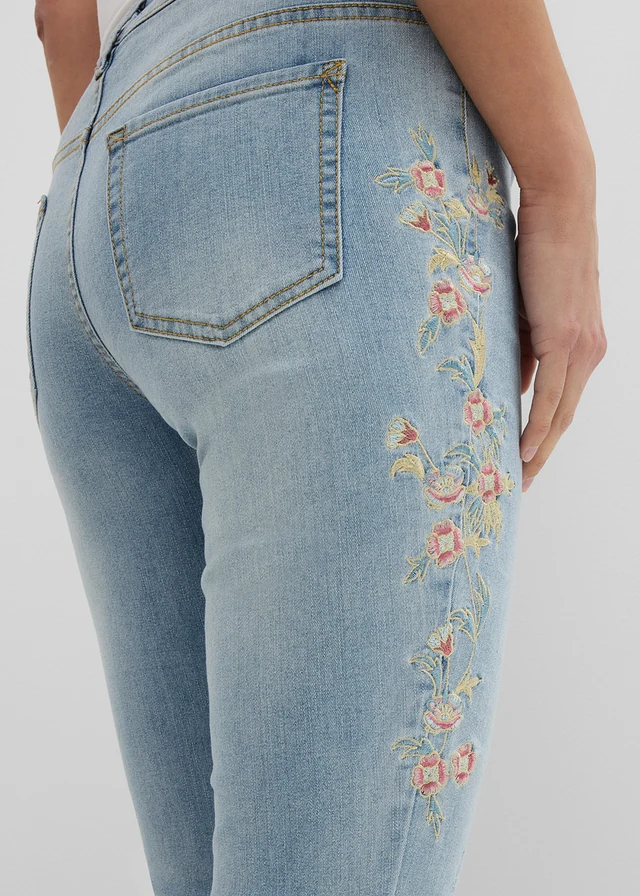 Skinny jeans mid waist, cropped • lichtblauw denim gebloemd • product-page.page-title-suffix