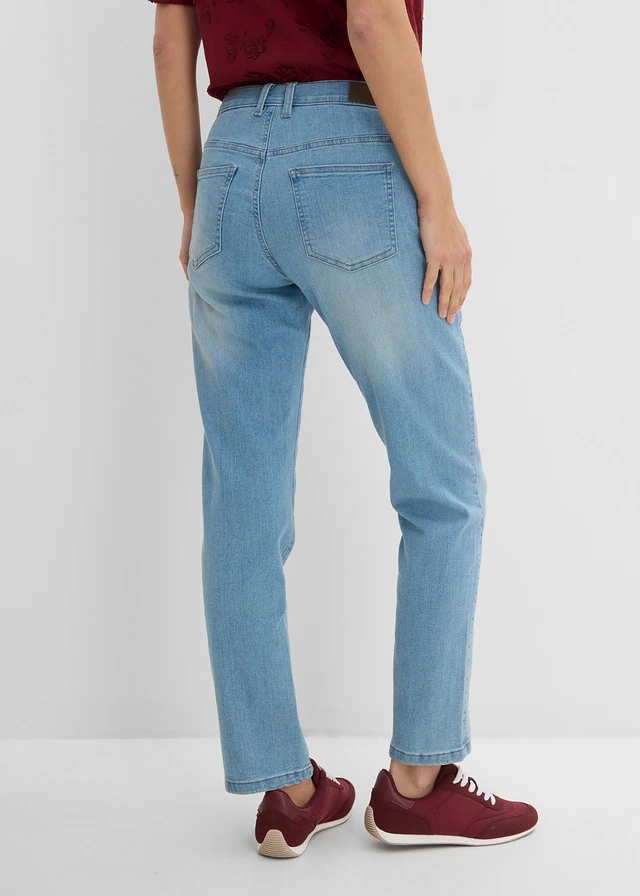 Stretch jeans mid waist, straight, Kleur: lichtblauw denim used