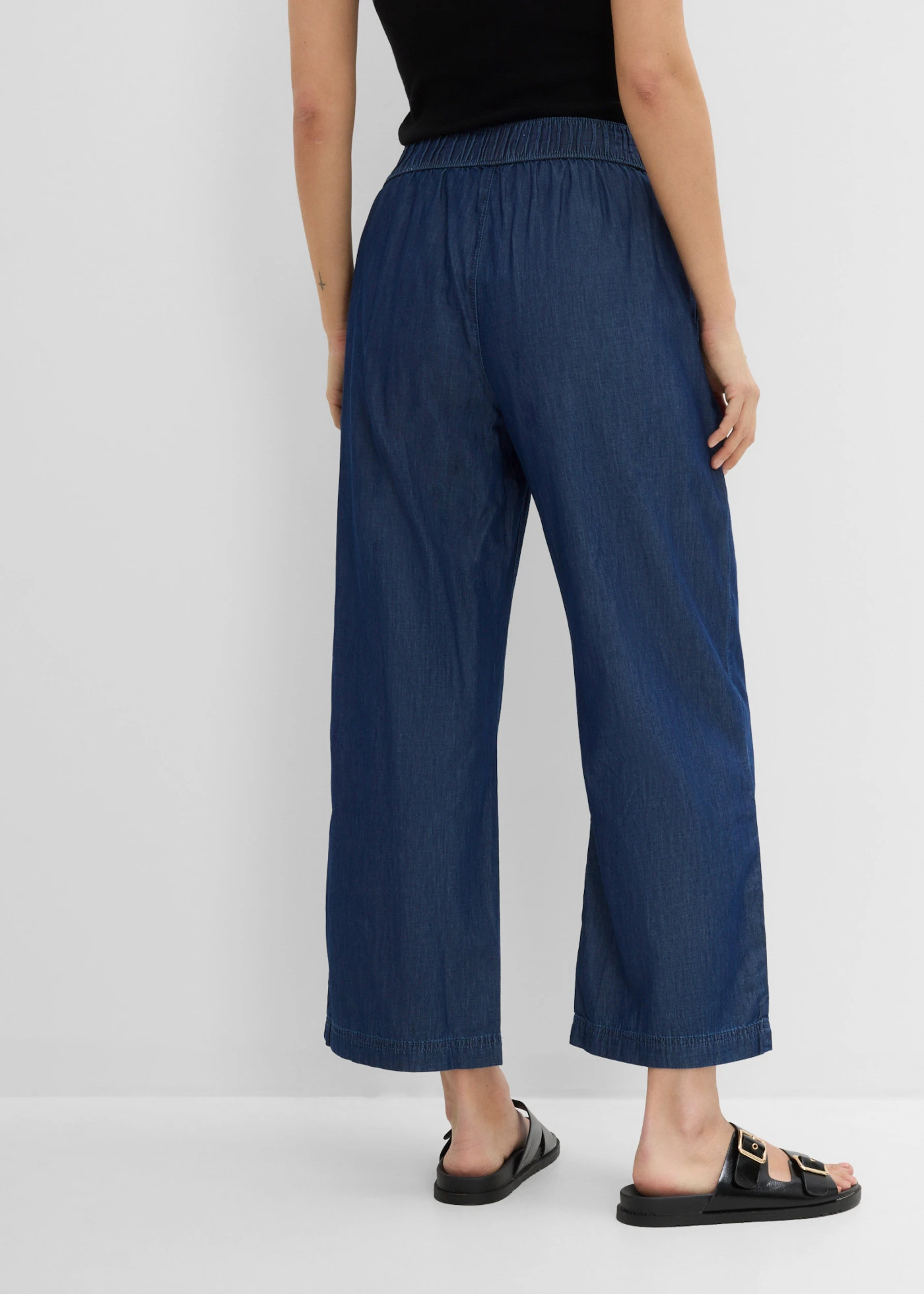 Jeansy wide leg, wysoki stan, krótsza nogawka • niebieski denim • sklep bonprix