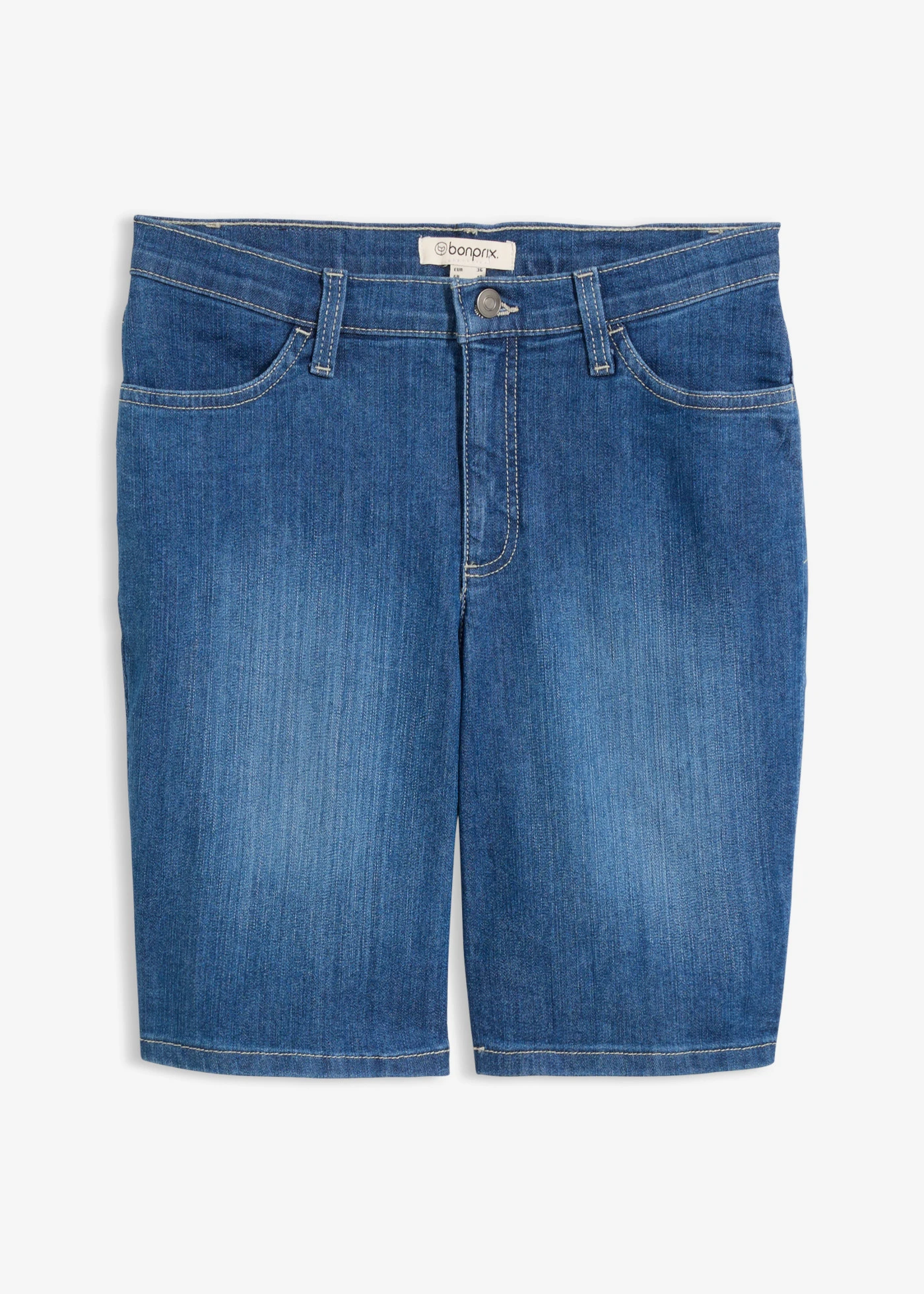 Jeans bermuda, mid waist • blauw denim used • bonprix online shop