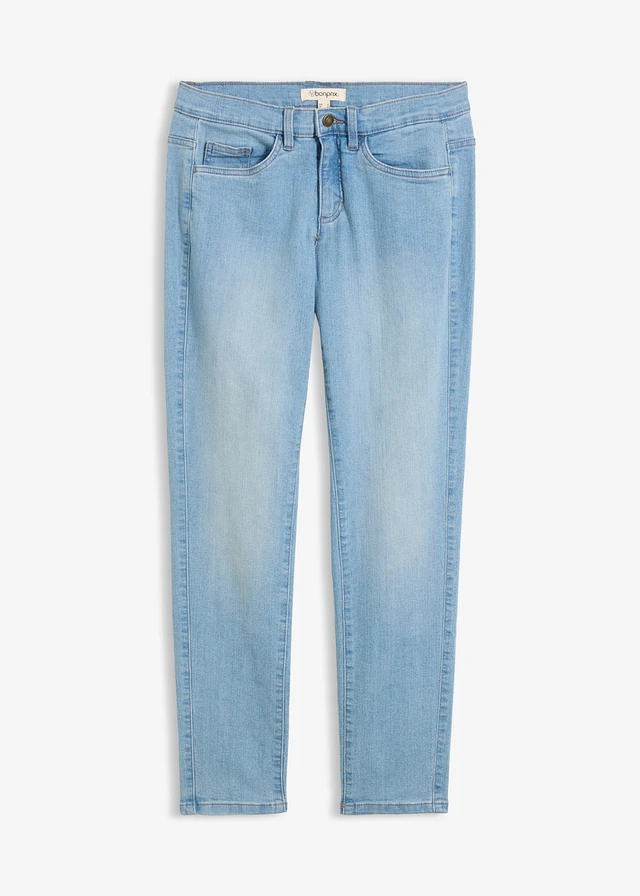 Strečové džíny Mid Waist, Straight • světle modrý denim used • bonprix obchod