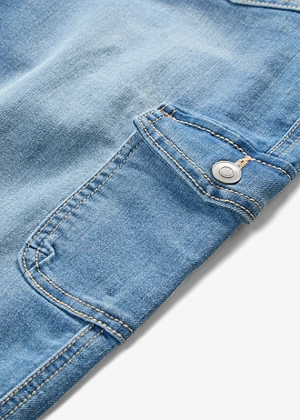 Stretch cargo jeans, mid waist • ijsblauw denim • bonprix online shop
