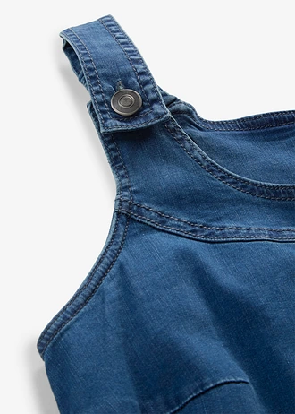 Bavlněné džínové šaty s laclovými ramínky, délka po kolena • modrý denim • bonprix obchod