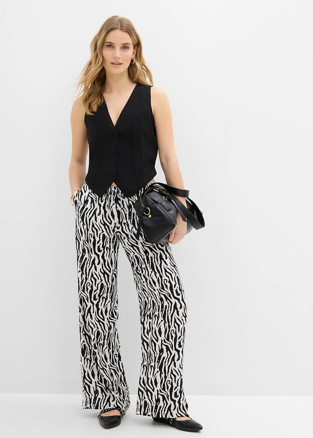 Vestă de costum din material mai rigid tip interlock negru-alb cu imprimeu zebră