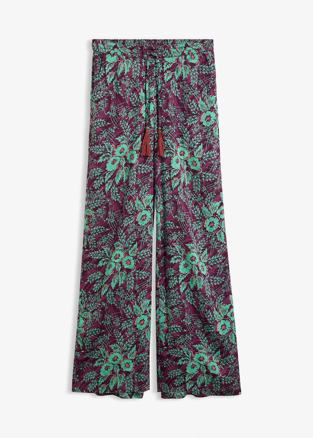 Pantalon palazzo en viscose fluide • prune/vert sauge floral • Boutique bonprix