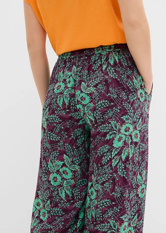 Pantalon palazzo en viscose fluide • prune/vert sauge floral • Boutique bonprix