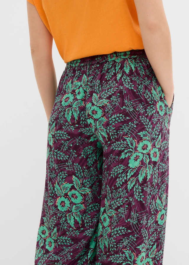 Pantalon palazzo en viscose fluide • prune/vert sauge floral • product-page.page-title-suffix