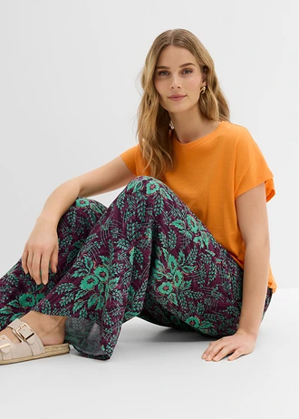 Palazzo broek van soepele viscose • bessen-saliegroen gebloemd • bonprix online shop