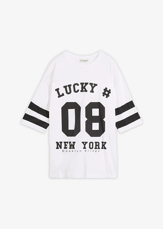 T-shirt oversize 100% coton, Couleur: blanc/noir imprimé