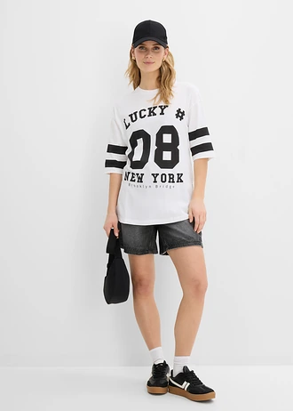 Oversized shirt van puur biologisch katoen, Kleur: wit-zwart met print