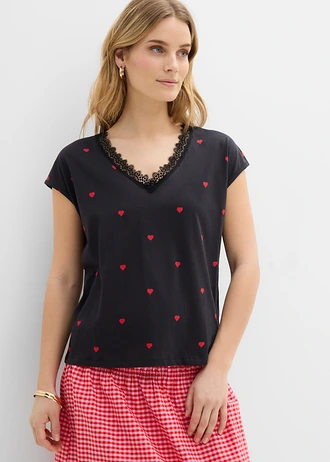 T-shirt 100% coton, Couleur: noir imprimé