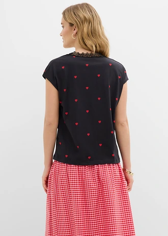 T-shirt 100% coton, Couleur: noir imprimé