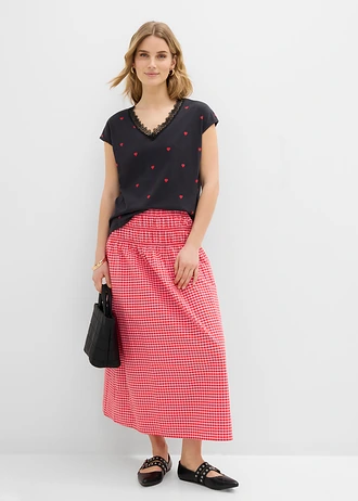 Shirt van puur katoen, Kleur: zwart met print