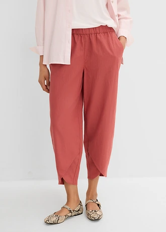 3/4 broek in een lichte linnenmix, Kleur: marsala