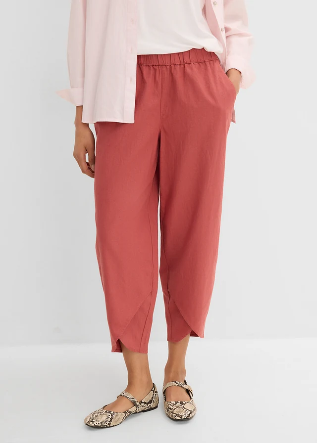 Pantalon 3/4 aérien en lin mélangé, Couleur: brun marsala