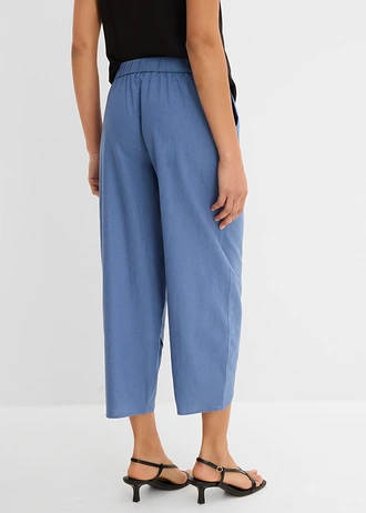 3/4 broek in een lichte linnenmix, Kleur: jeansblauw