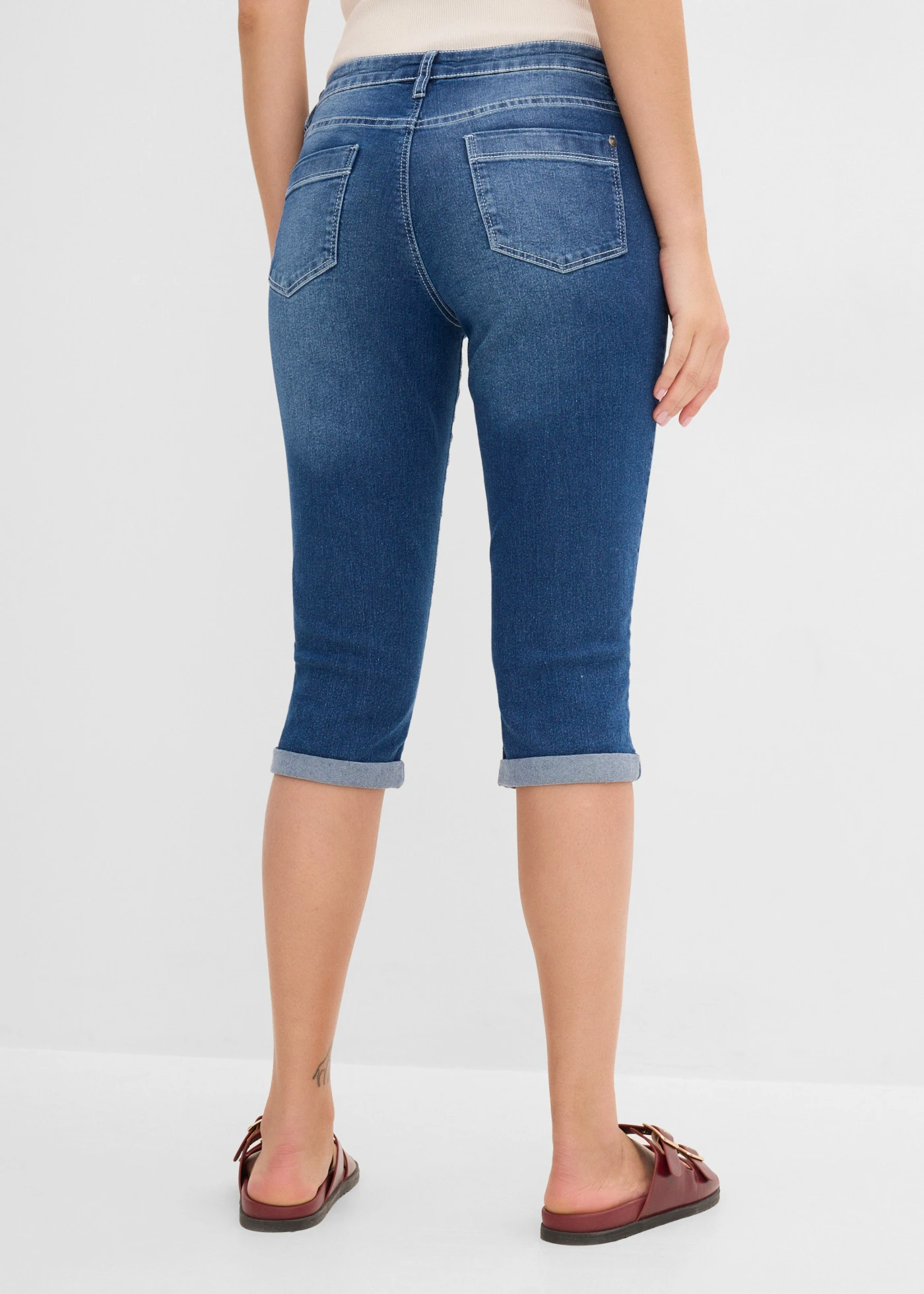 Mid waist cropped jeans, straight • blauw used • bonprix online shop