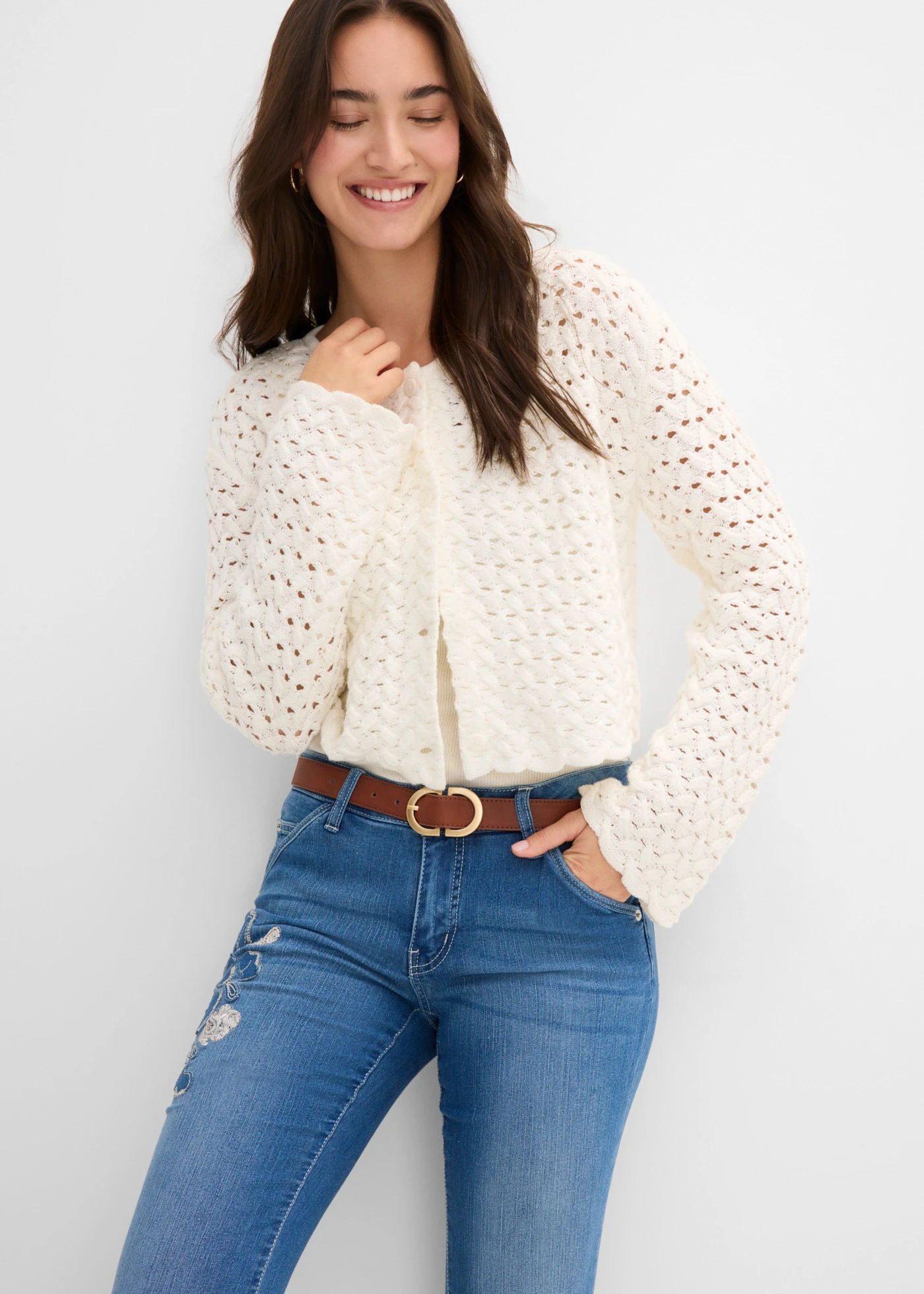 Flared jeans met bloemenborduursel • blue stone gebloemd • bonprix online shop