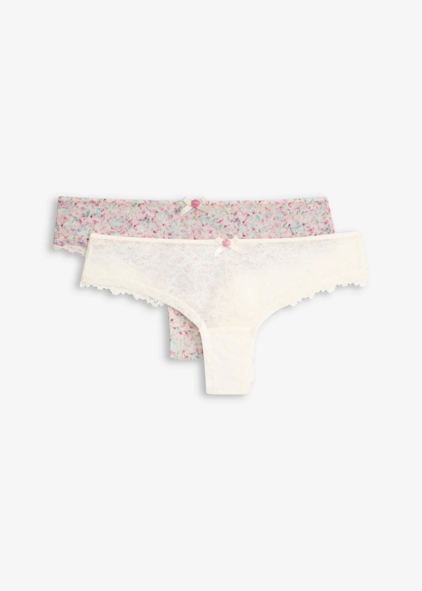 Brazilian slip met kant met bloemenprint (set van 2) • wolwit gebloemd+wolwit • bonprix online shop