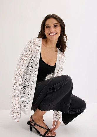 Gilet en maille ajourée • blanc • Boutique bonprix