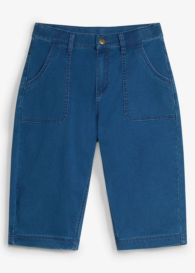 Bermudy jeansowe z regulowanym pasem, loose fit • niebieski denim • sklep bonprix