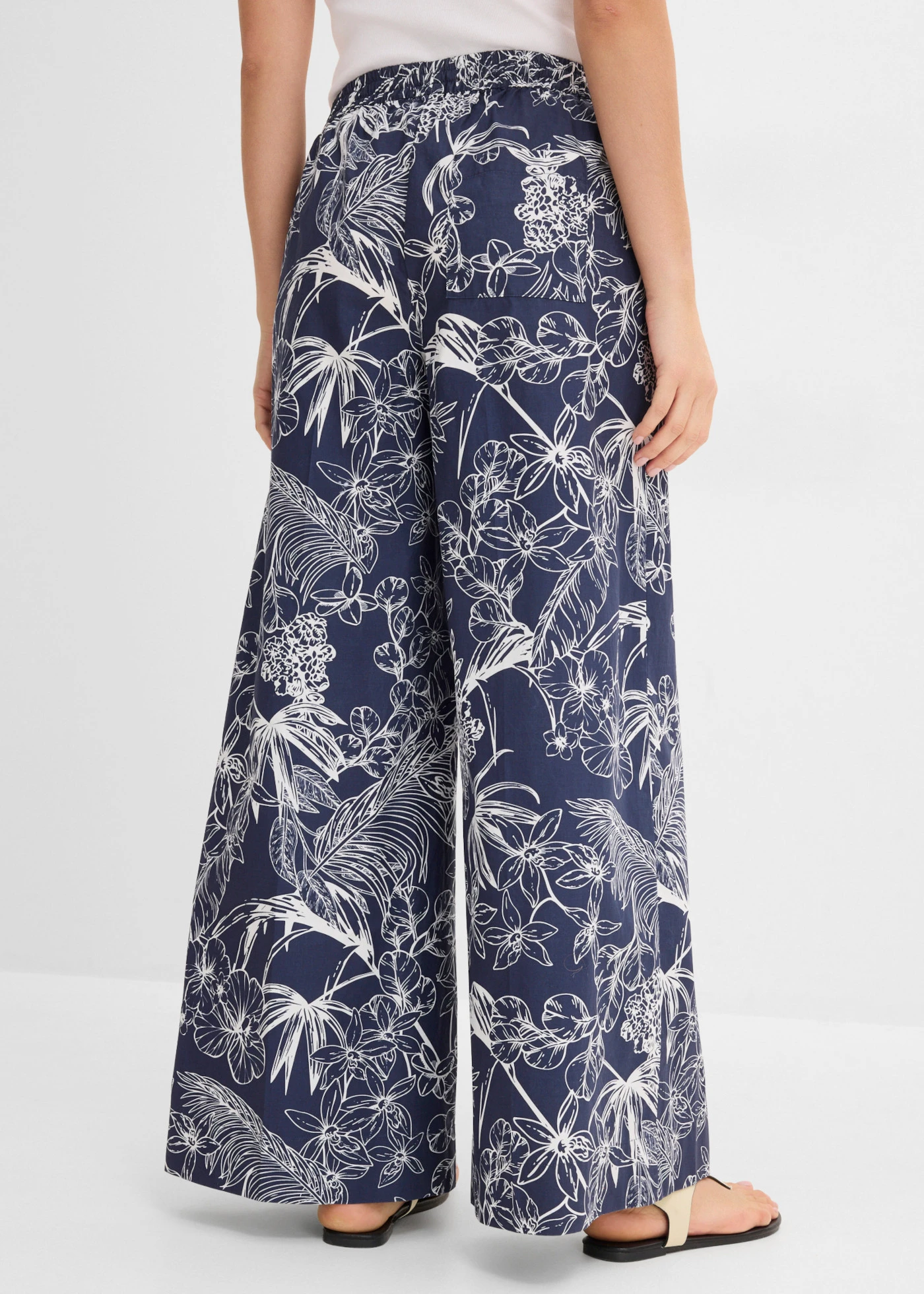 Pantalon fluide et large 100% coton • bleu foncé/écru imprimé • product-page.page-title-suffix