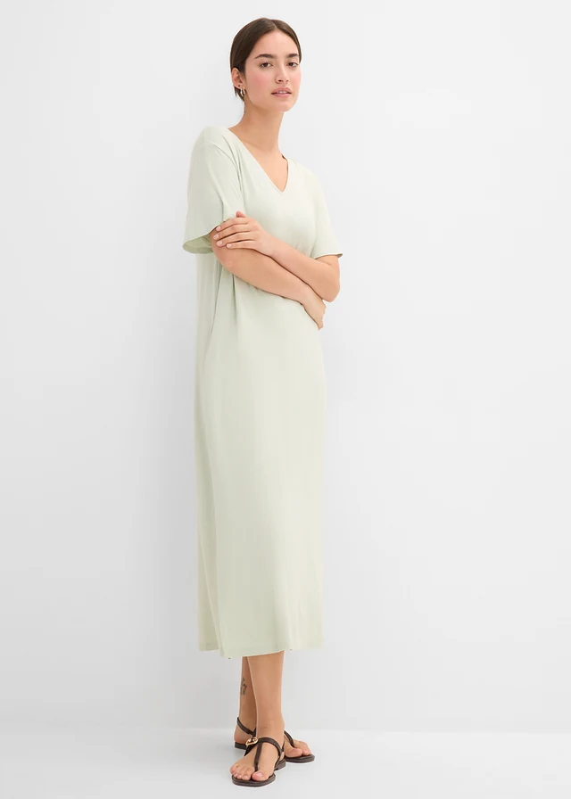 Jersey jurk in een viscosemix, Kleur: kiezelgroen