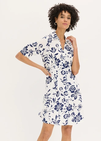 Blousejurk van soepele viscose, Kleur: wolwit-middernachtblauw gebloemd