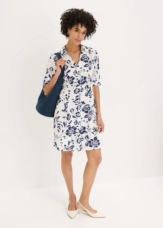 Robe-chemise en viscose fluide, Couleur: écru/bleu nuit floral