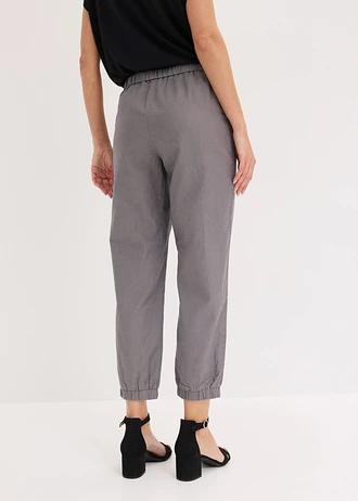Pantalon 7/8 léger en lin et coton, Couleur: gris argenté