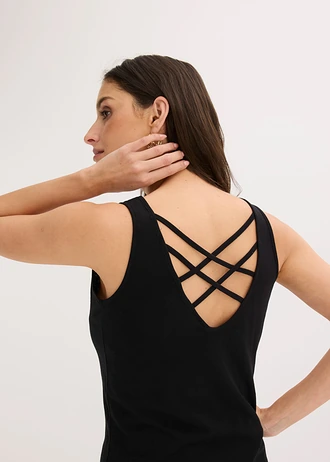 Jersey top met rugdetail • zwart • bonprix online shop