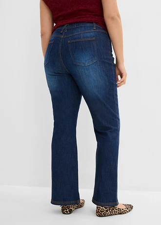 High-waist jeans met comfortband, bootcut, Kleur: donkerblauw denim