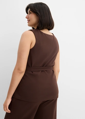 Top en piqué avec ceinture à nouer, Couleur: marron foncé