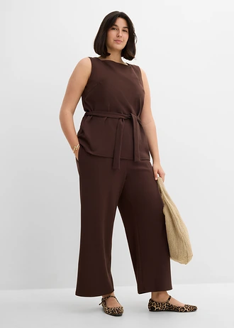 Pantalon large en tissu piqué, Couleur: marron foncé