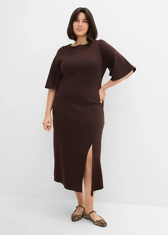 Robe fendue en jersey 100% coton, Couleur: marron foncé