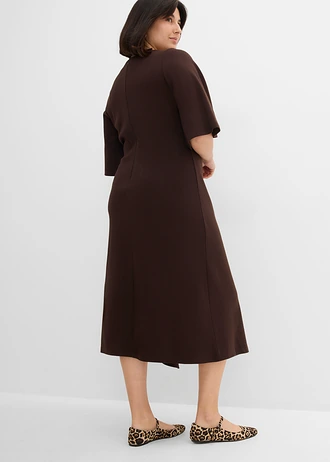 Rochie din jerse, cu șliț din bumbac organic 100%, culoare: maro închis