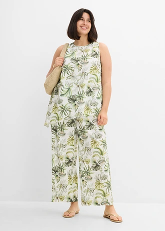 Pantalon imprimé, Couleur: blanc/vert imprimé