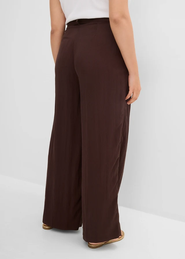 Zomerse bandplooibroek van een viscosemix, Kleur: donkerbruin