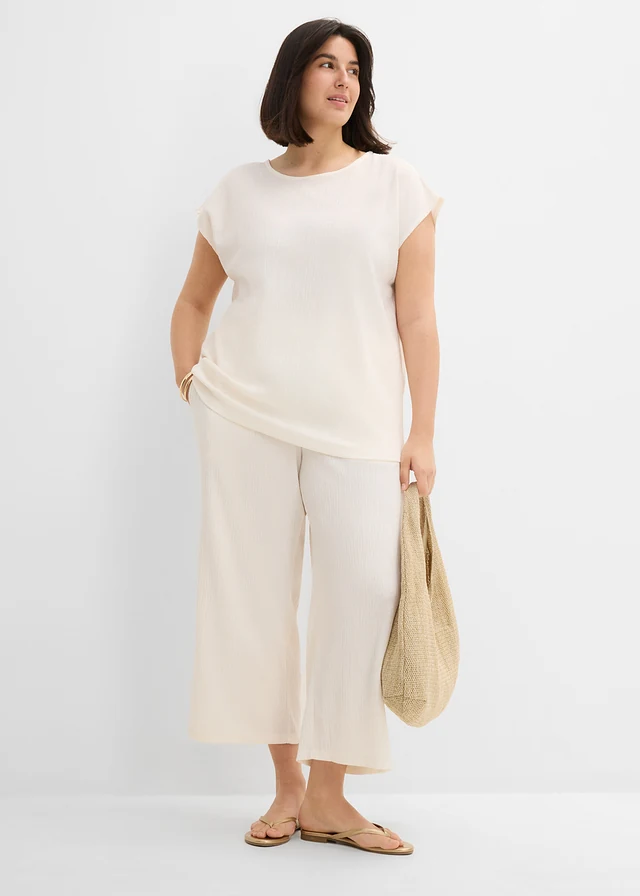 Culotte van gestructureerd materiaal, Kleur: parelwit