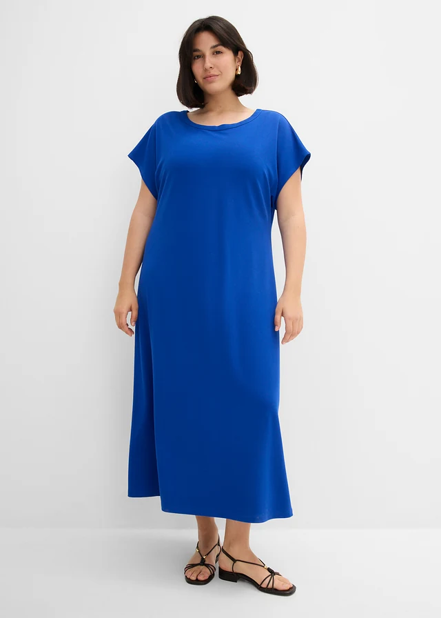 Midi jurk van een zachte viscosemix, Kleur: kobaltblauw