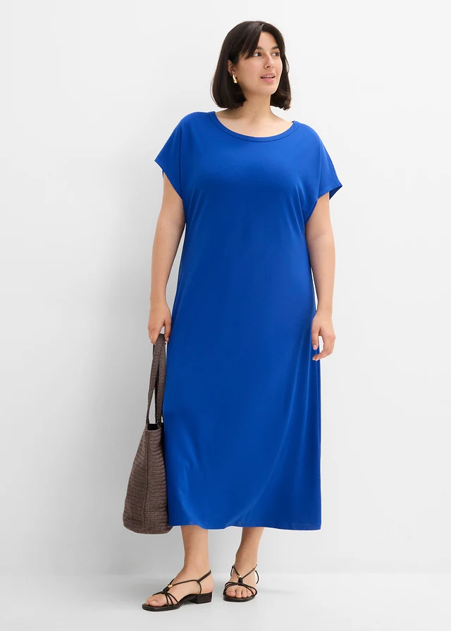 Midi jurk van een zachte viscosemix, Kleur: kobaltblauw