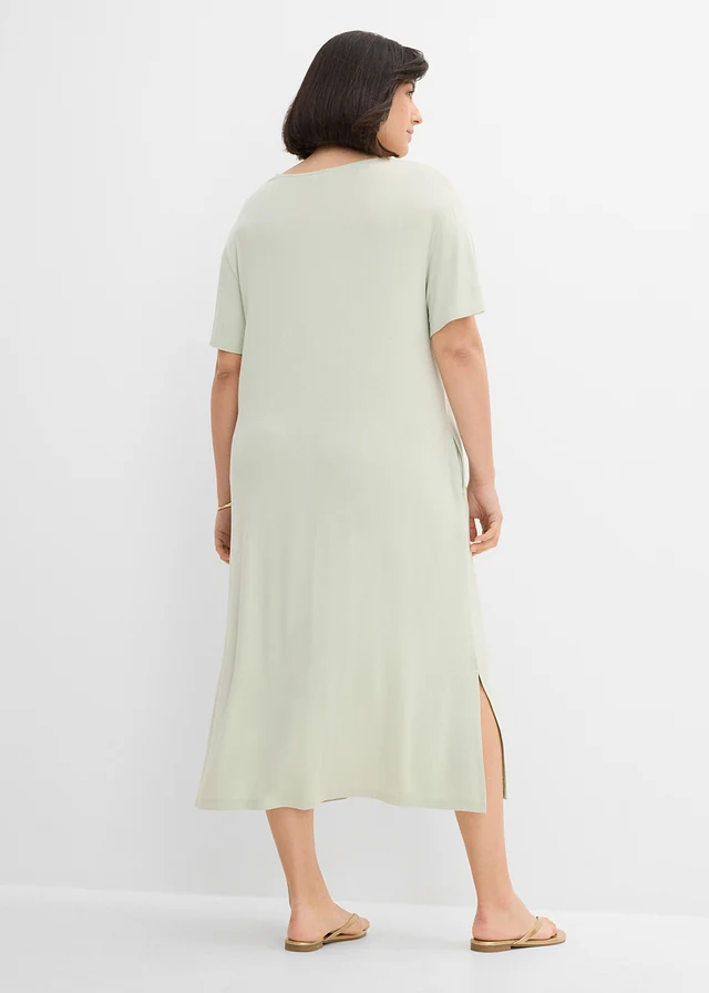 Jersey jurk in een viscosemix, Kleur: kiezelgroen