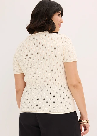 Pull ajouré en coton, Couleur: blanc nacré