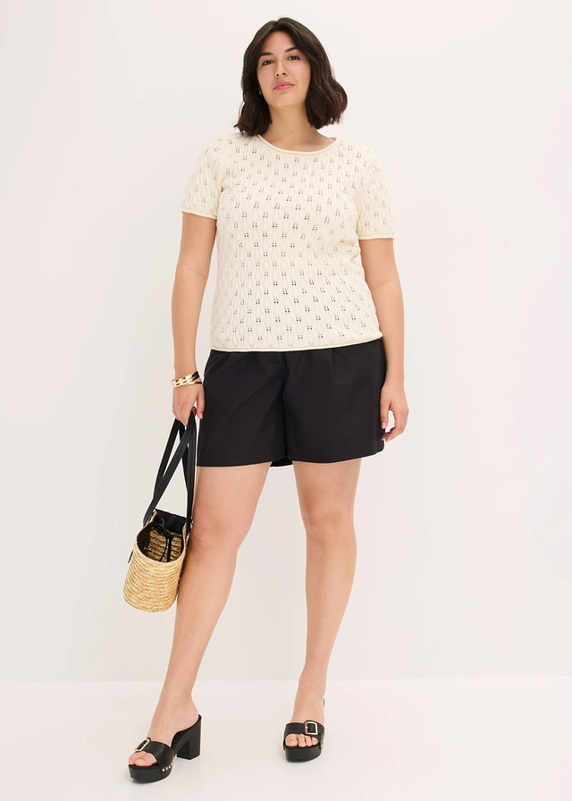 Pull ajouré en coton, Couleur: blanc nacré