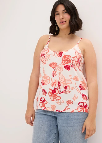 Top à fines bretelles en viscose extensible douce, Couleur: crème-rouge floral