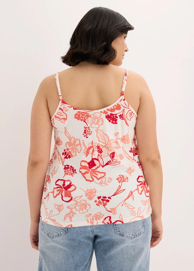 Top met spaghettibandjes van een zachte viscosemix, Kleur: crème-rood gebloemd