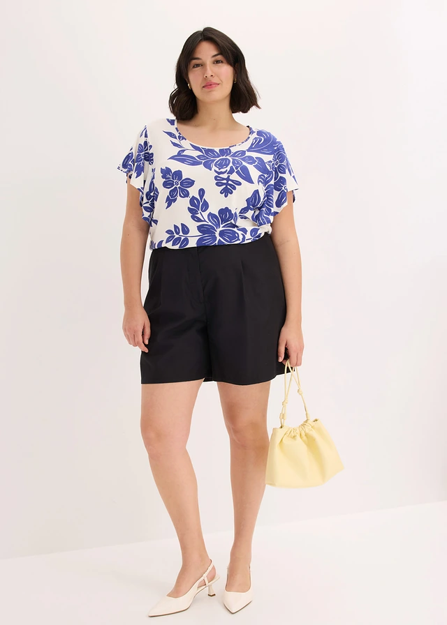 Shirt in een zachte viscosemix, Kleur: wit/saffierblauw gebloemd