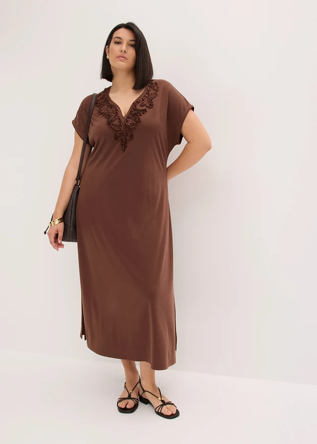 Tuniekjurk met borduursel, Kleur: bruin