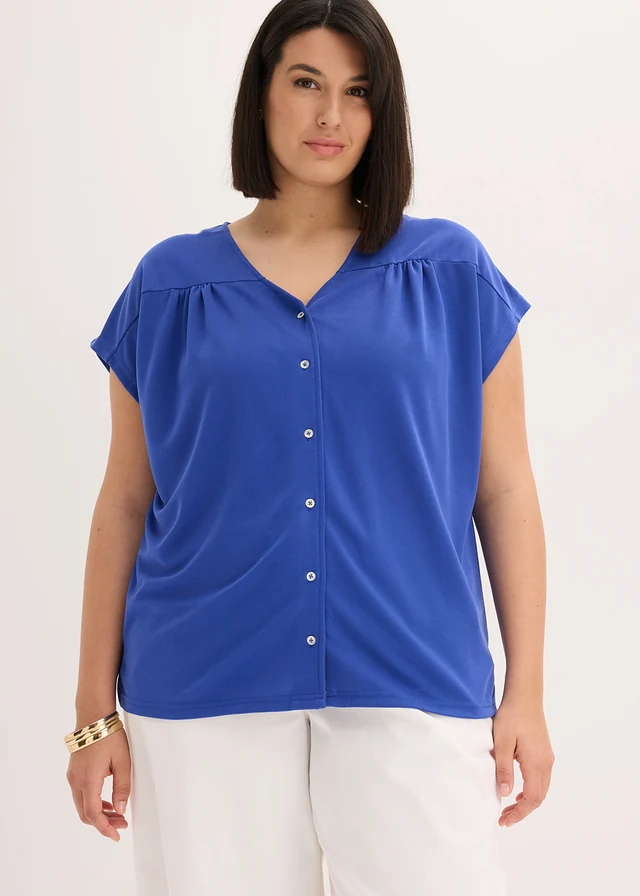 Shirt van viscose piqué, Kleur: kobaltblauw